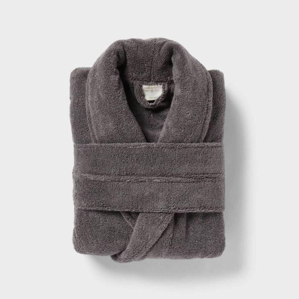 Open Box - Threshold - S/M Spa Plush Bath Robe Dark Gray - Threshold Gray